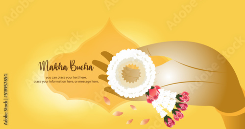 Thai jasmine garland for mother’s day or Songkran festival or religion Buddhism observation day vector on yellow background