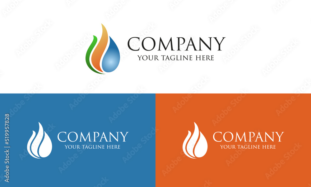 Red Blue Green Simple Fire Water Drop Logo Design Red Blue Green Simple Fire Water Drop Logo Design