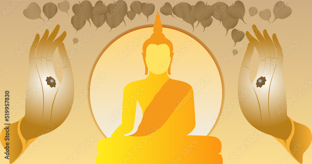 Golden Hand Buddha Silhouette background - Magha Asanha Visakha Puja Day Vector