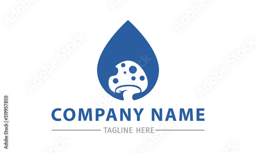 Water Drop Blue Mushroom Negative Space Logo Design