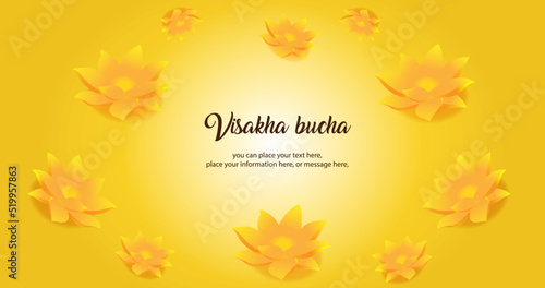 Visakha Bucha Buddhism lotus on yellow background - Buddhism holidays culture Thailand, banner template