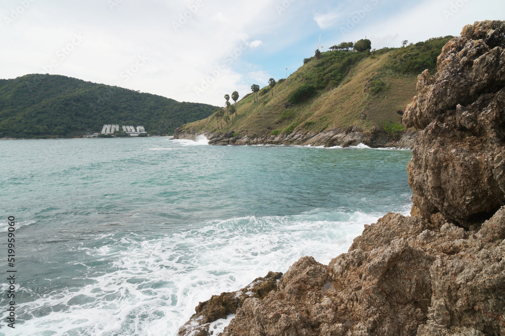 Landscape nature of Rock cliff View Point from Yanui Beach Phuket island - Blue nature seascape abstract scene - summer sky 