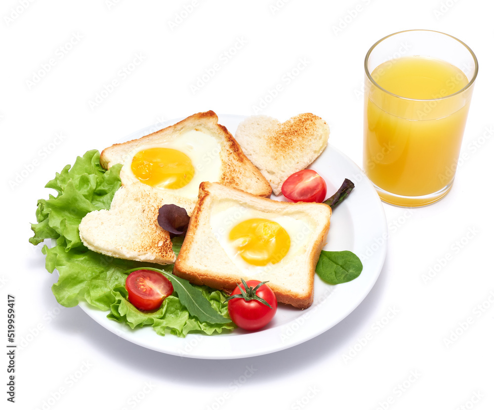 Fried Egg on Toast Bread isolated on white background Fried Egg on Toast Bread isolated on white background