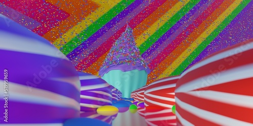 Fototapeta Naklejka Na Ścianę i Meble -  candy way to big cup cake wallpaper 3D rendering