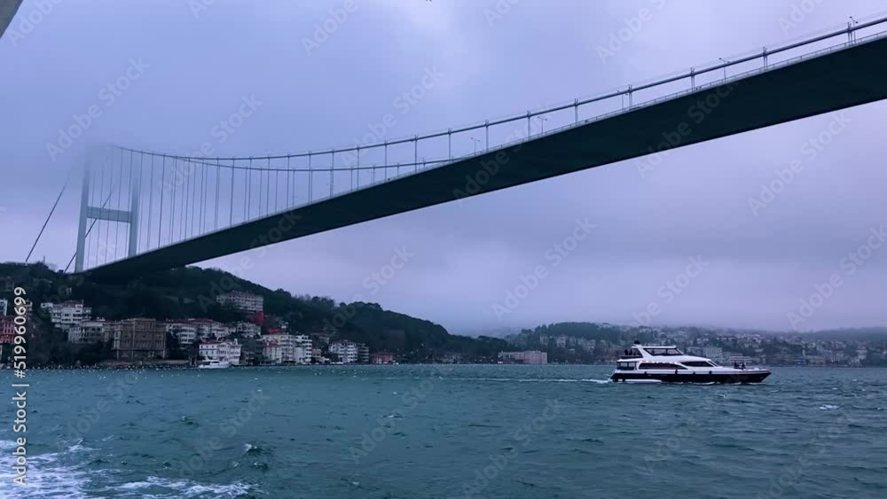 Bosophorus bridge in dramatic weather. Bosphorus bridge rainy weather