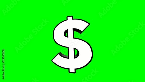 Flat cartoon dollar sign pop up animation on green screen.4K for business concept