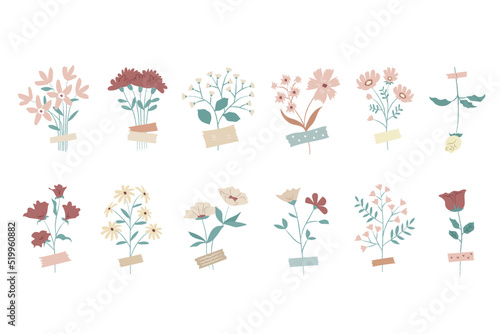 hand drawn flower vector illustrations set 