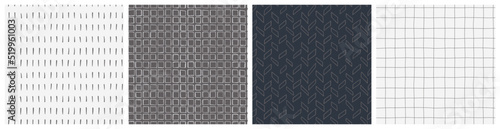 Neutral grey seamless pattern set. Modern masculine vector repeat design collection for mens fashion or bedding textile. Different backgrounds with herringbone, grid, square and abstract mark motifs. photo
