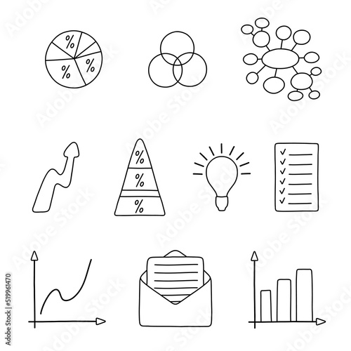 Business Line Icons - Vector Line Icons. Diagrams, graphs, mind map, list, idea, e-mail, letter, arrow