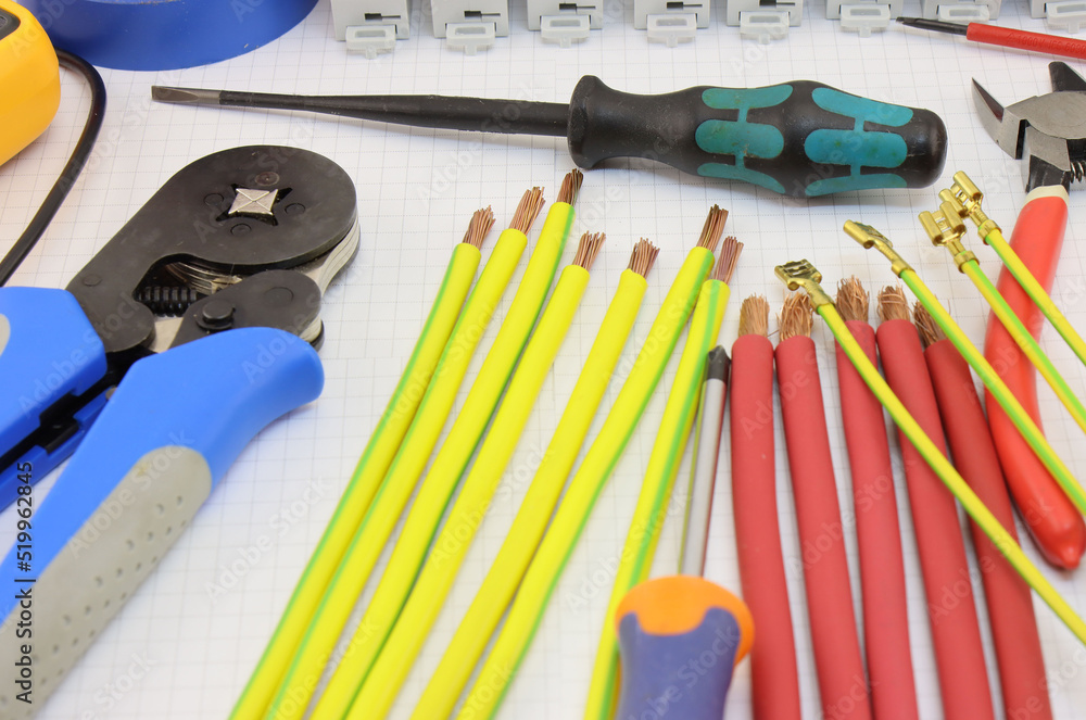 Electrical tools and materials for the installation of an electrical panel on an electrical