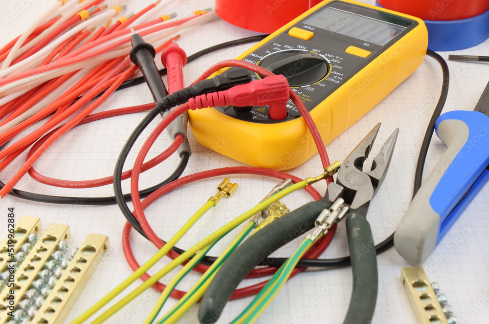 Electrical tools and materials for the installation of an electrical panel on an electrical