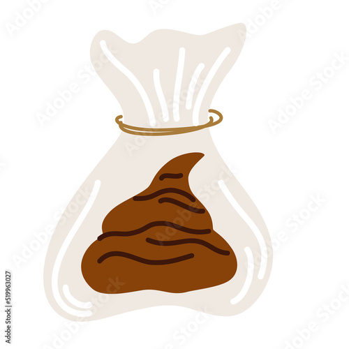 Cleaning for the dog. Hygienic dog bag with poop icon. Cleaning the park after walking pets concept. Hand draw Vector illustration isolated on the white background.