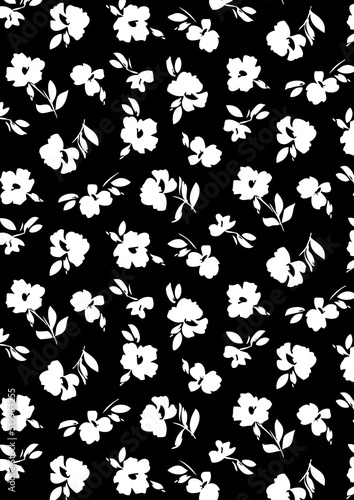 Mono floral print on dark ground