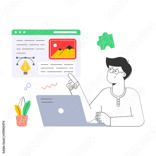 Creatively designed flat illustration of graphic artist 