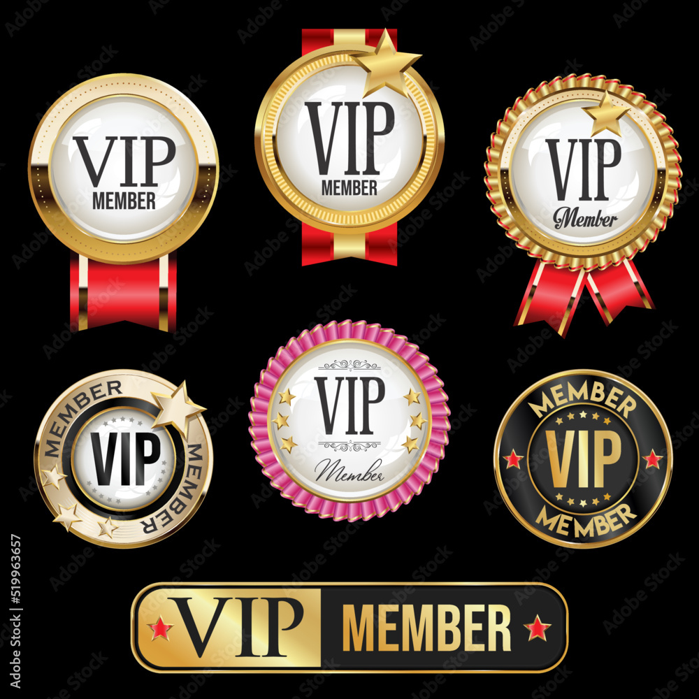 VIP gold and black labels and badges collection