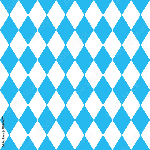 Oktoberfest background with blue and white rhombuses. Bavarian diamond texture. Octoberfest seamless pattern. Holiday wrapping print. Germany traditional wallpaper. Vector color illustration.