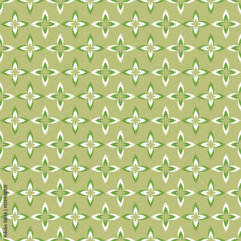 Ikat ethnic background vector. Seamless pattern of white and green flower blooming on light green background. Ikat ethnic background vector. Seamless pattern of white and green flower blooming on light green background.