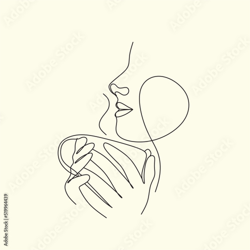 Continuous one line drawing. Woman relaxing with cup of tea. Vector illustration
