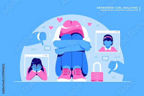 depressed girl bullying concept illustration