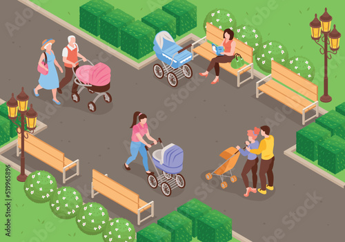 Isometric Baby Carriage Illustration
