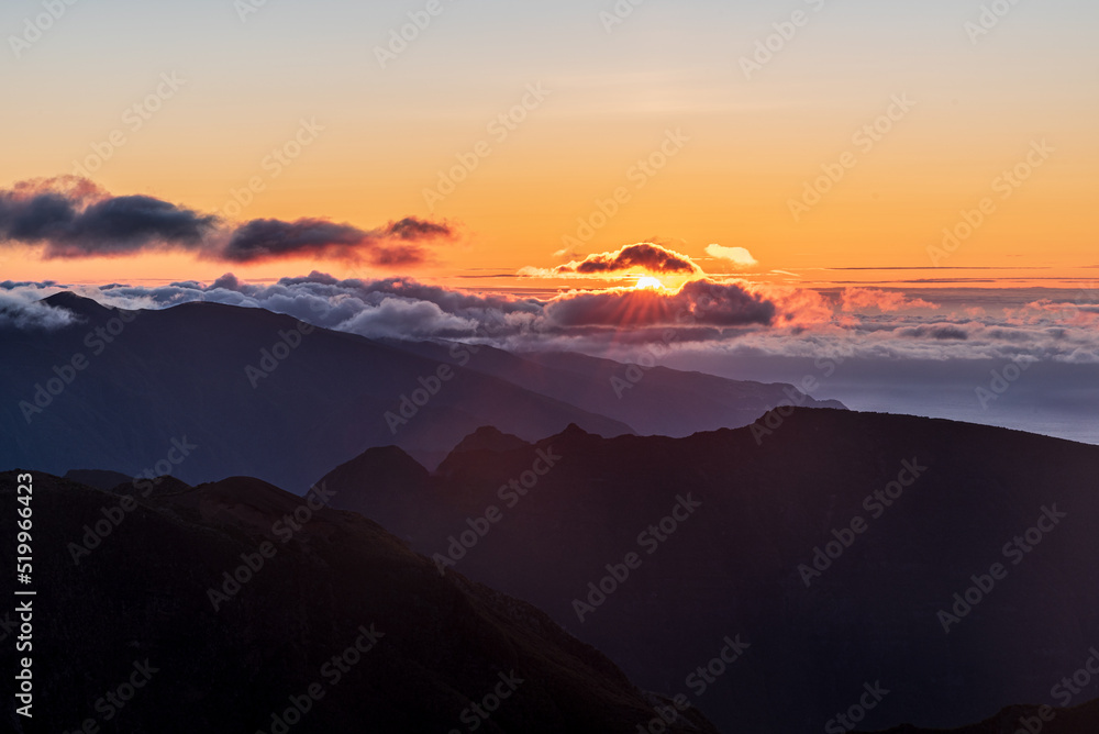 Sunset from Pico Ruivo - highest hill of Madeira island