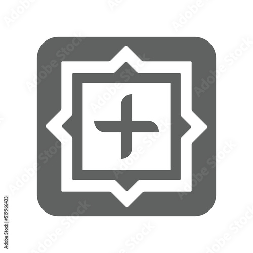 Square, plus icon. Gray vector graphics.