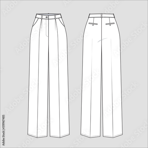 Women's Simple Wide Trousers Technical Flat Sketch