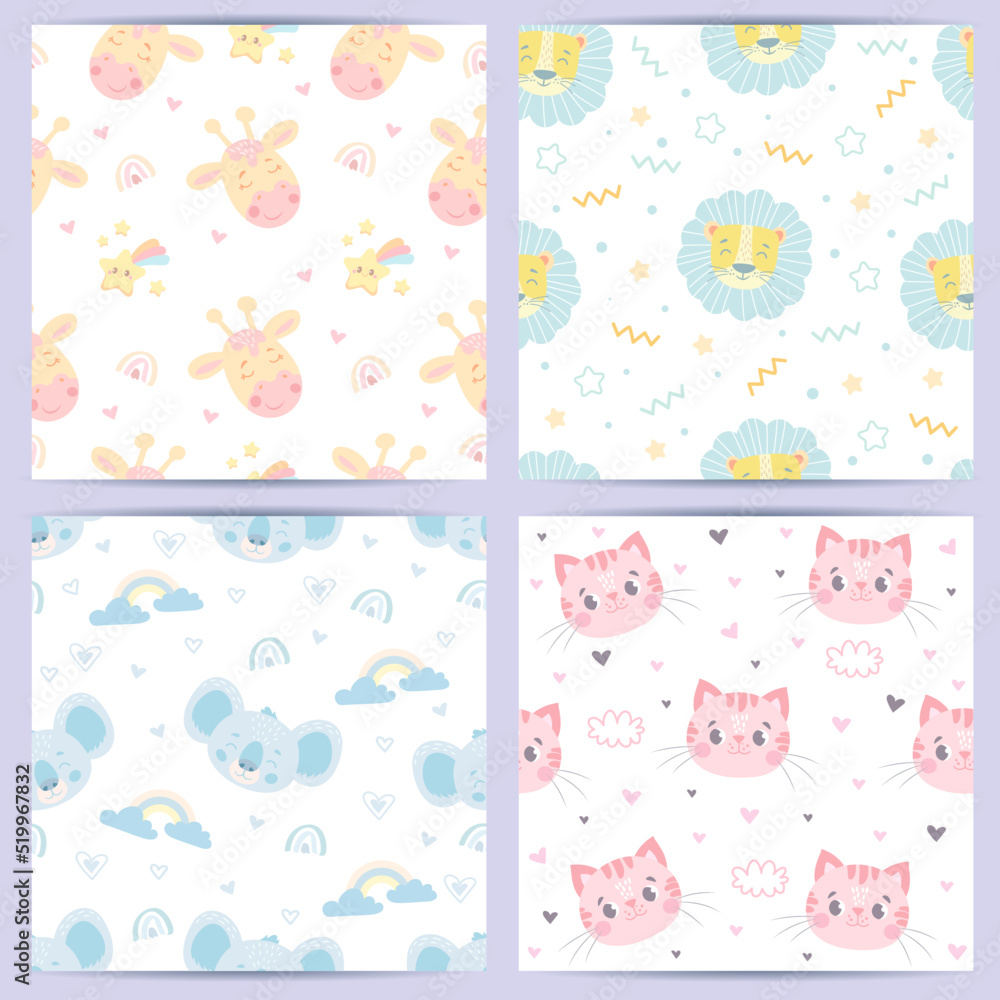 seamless pattern with funny animals for babies. vector illustration in pastel colors seamless pattern with funny animals for babies. vector illustration in pastel colors