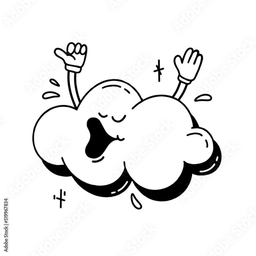 Cloud is a retro cartoon character from the 30s. Vintage comic smile vector illustration