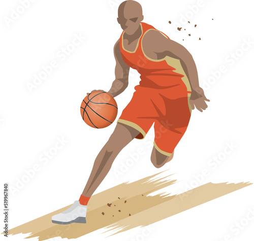 ドリブルをして走っているバスケットボール選手のイメージイラスト