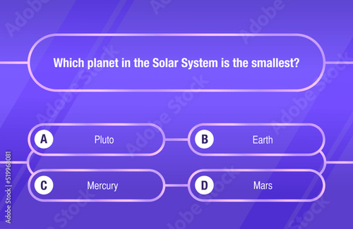 A template of questions and answer options for a quiz on a purple background. Test, exam, questions for a TV show. Vector illustration of EPS10