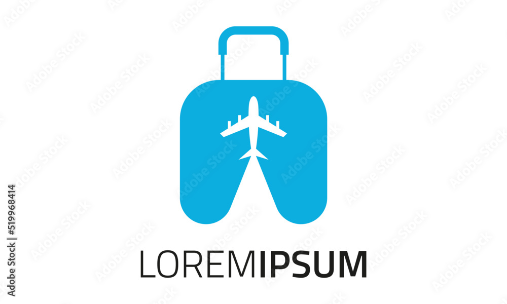 Blue Travel Negative Space Plane Suitcase Logo Design Blue Travel Negative Space Plane Suitcase Logo Design