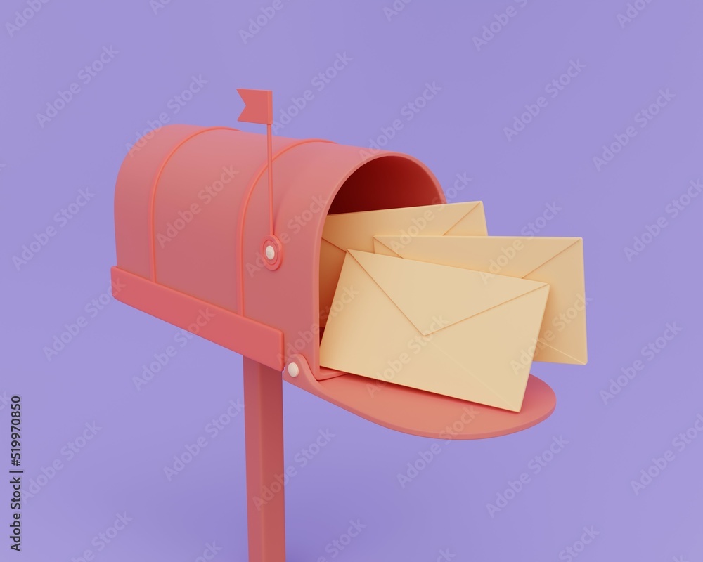 3d mailbox with letters. Open red postbox. 3D rendering 3d mailbox with letters. Open red postbox. 3D rendering