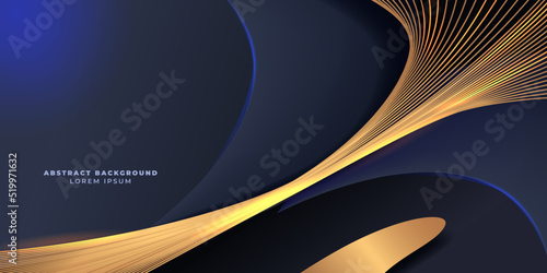 abstract dark navy blue background with golden curve line element luxury elegant