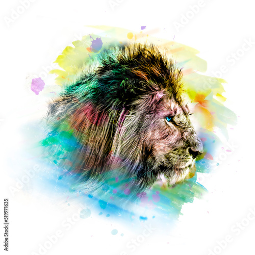 Lion head with colorful cre...
