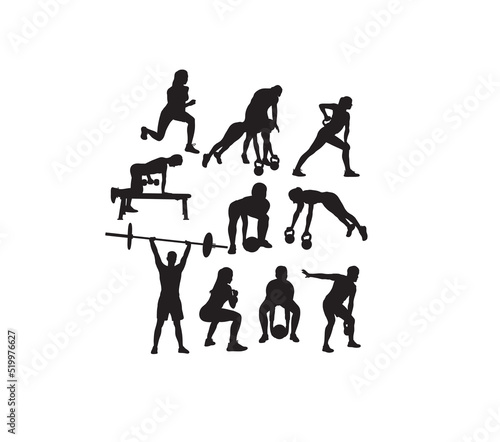 Fitness and Gym Activity Silhouettes, art vector design 