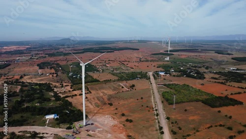 Windiest place in Vietnam with many windmill energy plants, aerial view photo