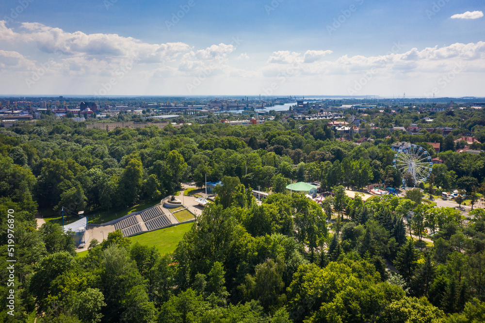 Central public park in Kaliningrad, view from drone