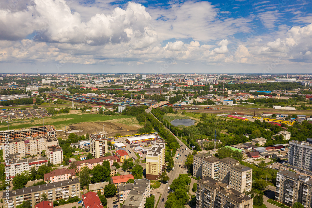 View on the Kyivsky prospect in Kaliningrad, view from drone