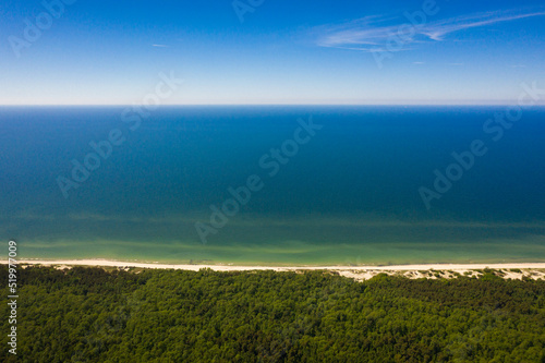 Aerial view of the coastline of Curonian Spit in summer