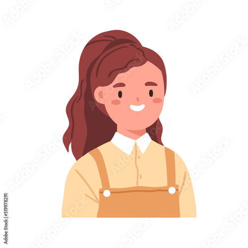Happy cute girl face portrait. Smiling school child head avatar. Adorable kid...