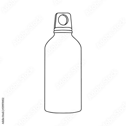 Outline metal water bottle with bung. Vector Stock illustration. Copy space.
