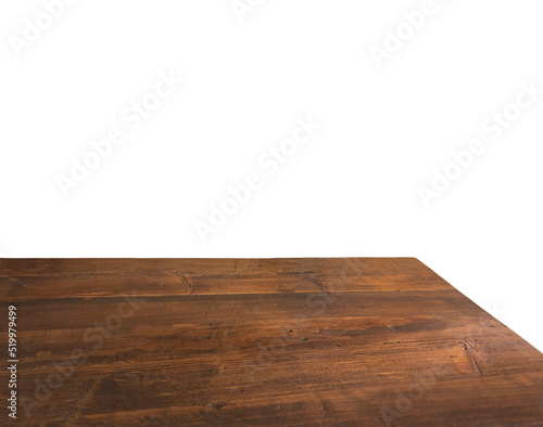 Perspective view of wood or wooden table top corner on isolated background including clipping path  © H. Ozmen
