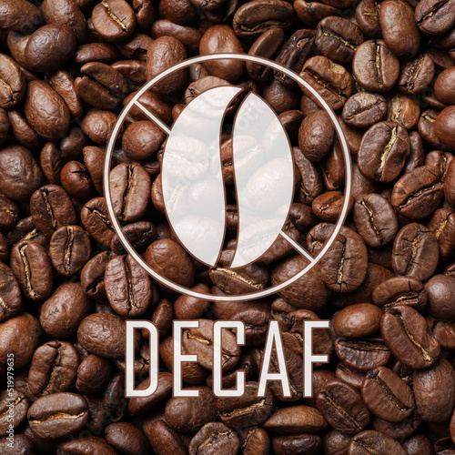 Pile of decaf coffee beans as background, top view photo