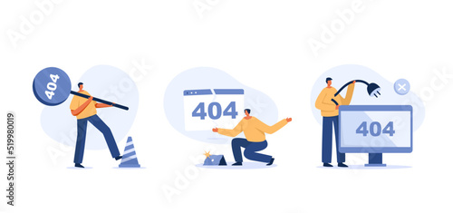 Sign in page, 404 error, website template. vector illustration set. flat character
