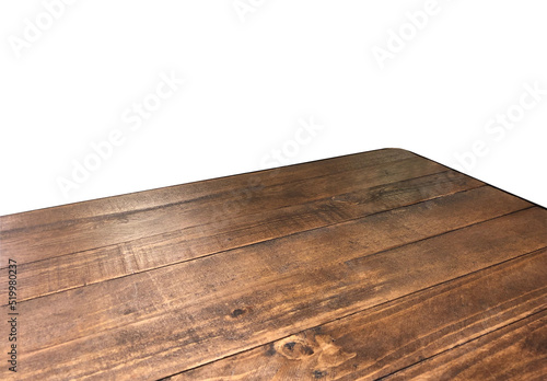 Perspective view of wood or wooden table top corner on isolated background including clipping path  © H. Ozmen
