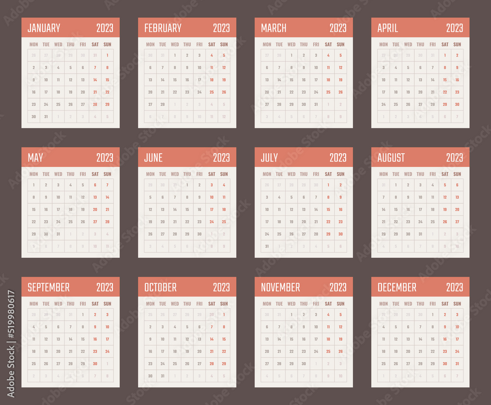 calendar for 2023 starts monday, vector calendar design 2023 year calendar for 2023 starts monday, vector calendar design 2023 year