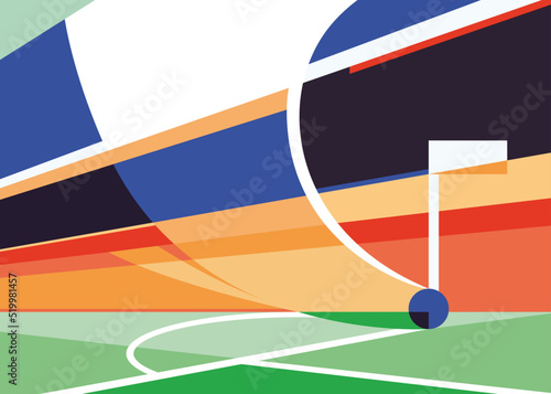 Creative soccer banner with corner kick. Placard design in abstract style.