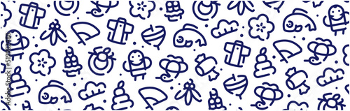 Japanese new year icon pattern background wide banner