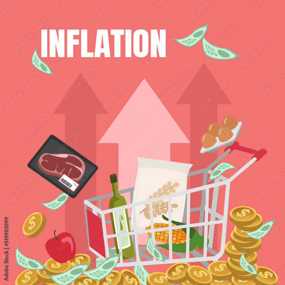 Naklejka premium Rising cost of living. Concepts of inflation, labor shortages, higher energy bills and supply chain delays. Increasing general price level and purchase are getting more expensive annually.